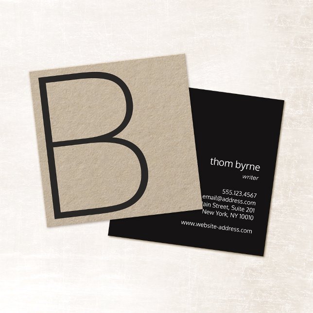 Cool Kraft Professional Monogram Square Business Card (Creator Uploaded)