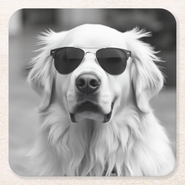 Cool Labrador with Sunglasses – Funny Dog Design Square Paper Coaster (Front)