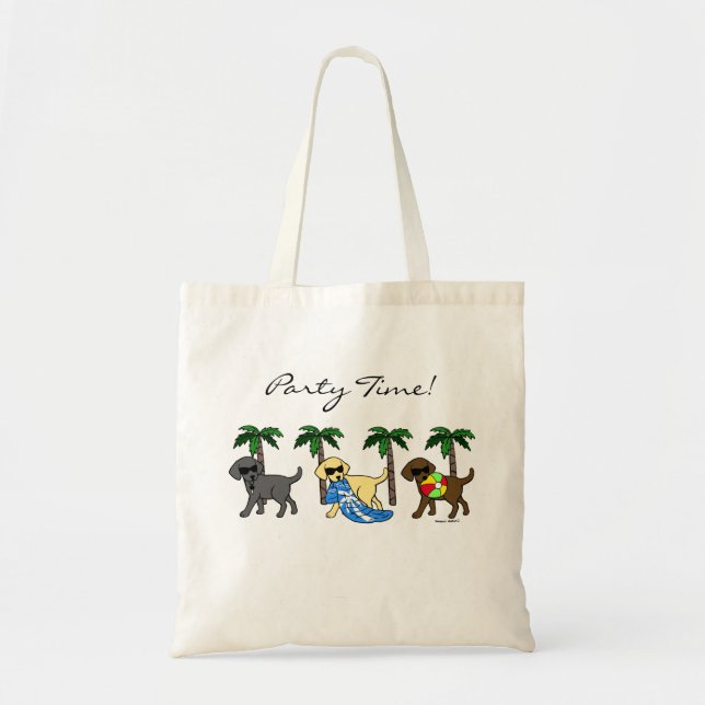 Cool Labradors Beach Party Cartoon Tote Bag (Front)