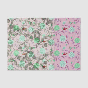 Cool Lady Grunge Skulls and Teal & Pink Floral Tissue Paper