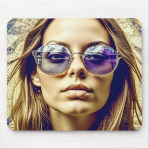 Cool Lady with Reflection in her Sunglasses Mouse Mat
