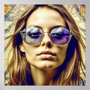 Cool Lady with Reflection in her Sunglasses Poster
