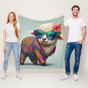 Cool lamb in a colourful suit fleece blanket