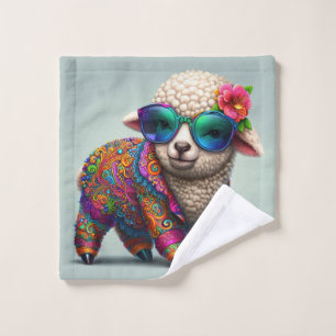 Cool lamb in a colourful suit wash cloth