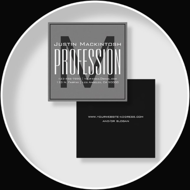 Cool Large Modern Initial | Black & White Square Business Card (Creator Uploaded)