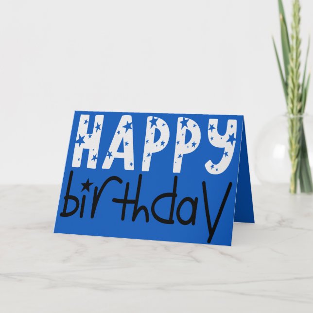 Cool Large Typography Happy Birthday Star Blue Card (Front)