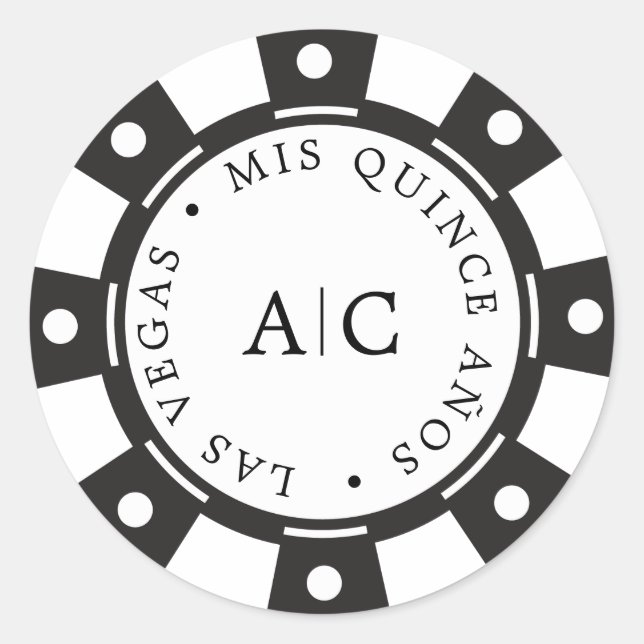 Cool Las Vegas Poker Chip Quinceañera Monogram Classic Round Sticker (Front)