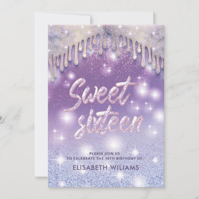 Cool Lavender lilac drips sparkle glittery ombre  Invitation (Front)