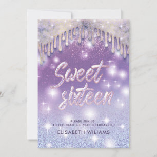 Cool Lavender lilac drips sparkle glittery ombre  Invitation