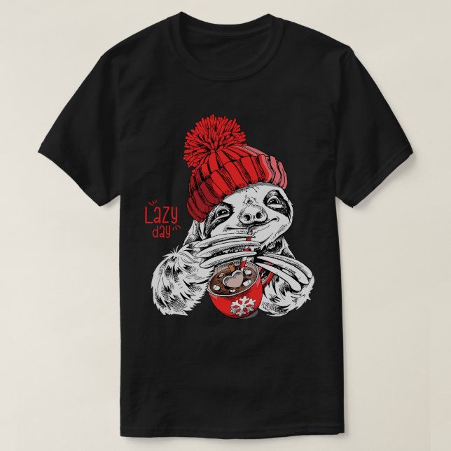 Cool Lazy Day Christmas Sloth Anime Drinking Hot C T-Shirt (Design Front)