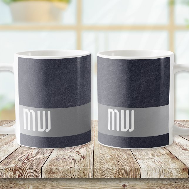 Cool Leather Metal Stripe Bold Monogram Coffee Mug (Creator Uploaded)