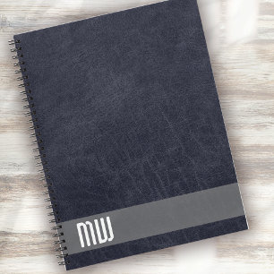 Cool Leather Metal Stripe Bold Monogram Notebook