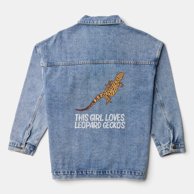 Cool Leopard Gecko For Girls Kid Tiny Dinosaur Liz Denim Jacket (Back)