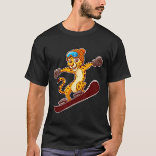 Cool Leopard Snowboarding In Winter Sports T-Shirt