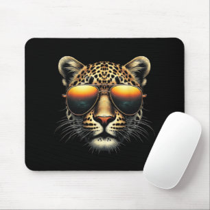 Cool Leopard Wearing Sunglasses Stylish Leopard Mouse Mat