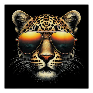 Cool Leopard Wearing Sunglasses Stylish Leopard Poster
