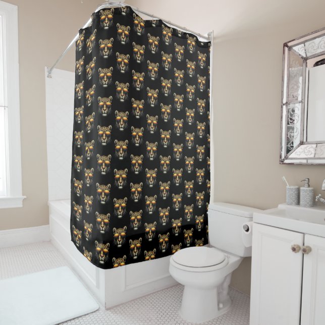 Cool Leopard Wearing Sunglasses Stylish Leopard  Shower Curtain (In Situ)