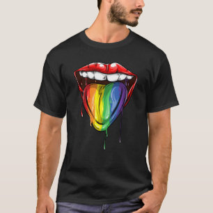 Cool Lgbt Pride Lip And Tongue  Funny Rainbow Colo T-Shirt