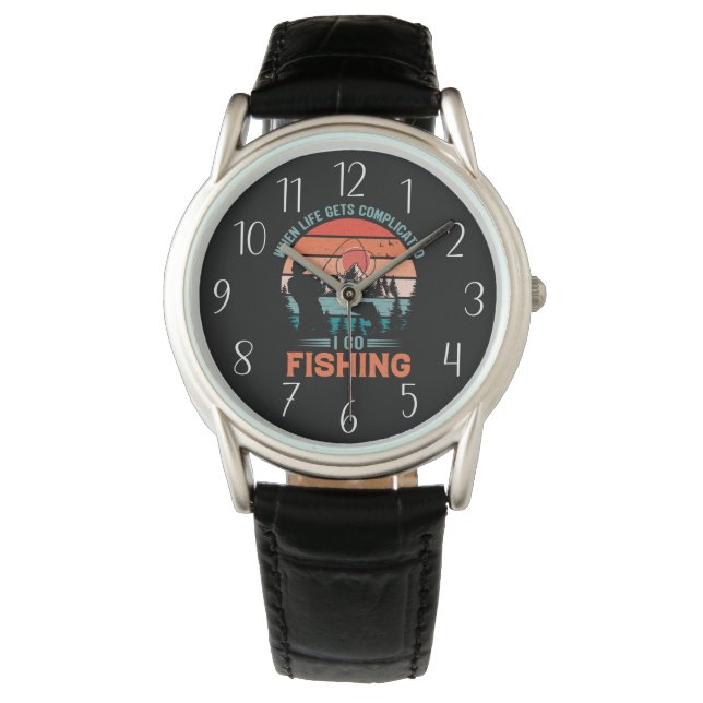 cool life fishing word art men watch (Front)