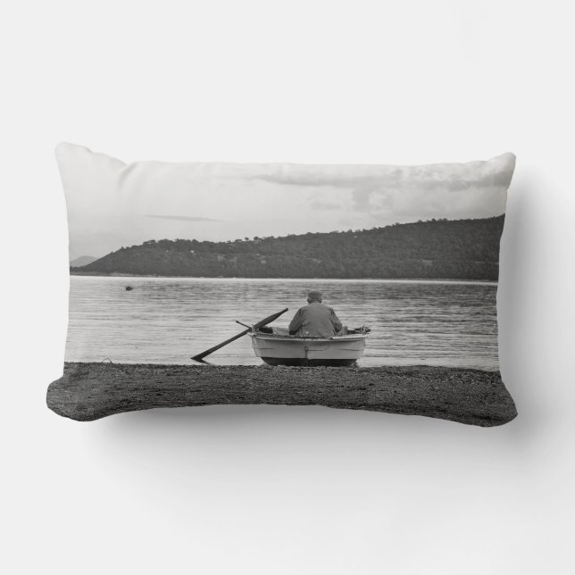 Cool lifestyle cultural photo of Aegean fisherman Lumbar Cushion (Front)