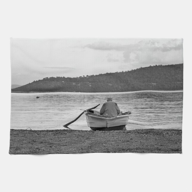 Cool lifestyle cultural photo of Aegean fisherman Tea Towel (Horizontal)