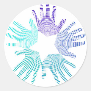 Cool Light and dark blues hands circles and a star Classic Round Sticker