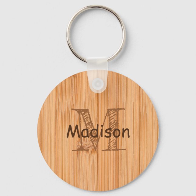 Cool light brown bamboo wood print Monogram  Key Ring (Front)