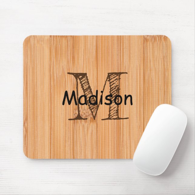 Cool light brown bamboo wood print Monogram  Mouse Mat (With Mouse)