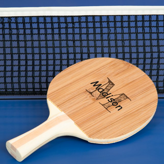 Cool light brown bamboo wood print Monogram  Ping Pong Paddle (Insitu)