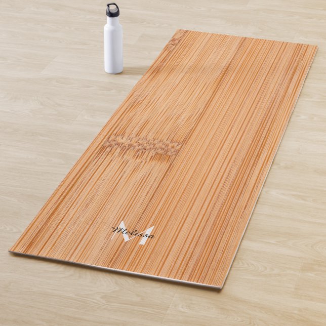 Cool light brown bamboo wood print Monogram Yoga Mat (In Situ)