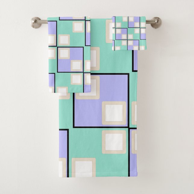 Cool Light Purple Squares  Bath Towel Set (Insitu)