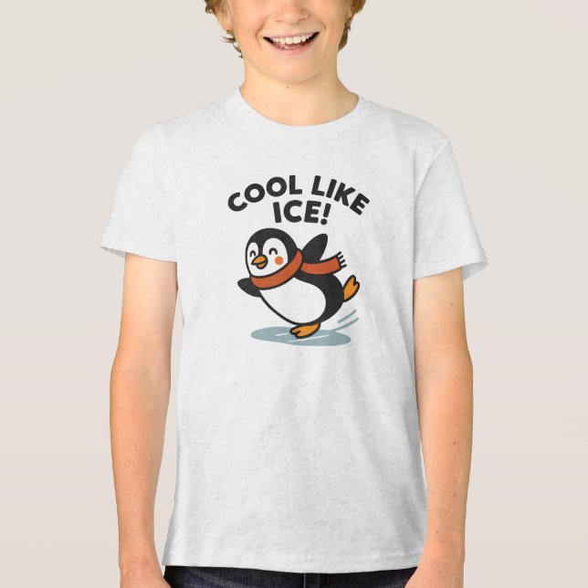 Cool Like Ice Skating Penguin Design Tri-Blend Shirt (Front)