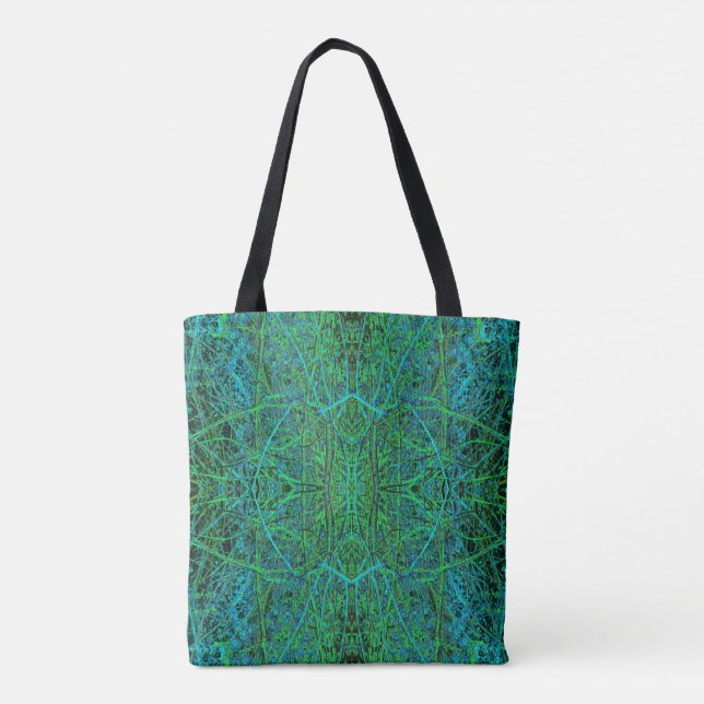 Cool Lime Green Abstract Branch Pattern Tote Bag (Back)