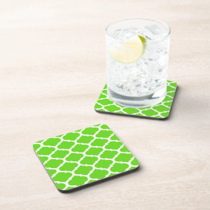 Cool Lime Green Moroccan Quatrefoil Pattern Coaster