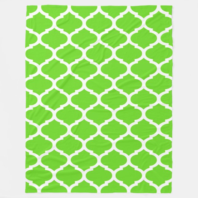 Cool Lime Green Moroccan Quatrefoil Pattern Fleece Blanket (Front)