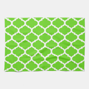 Cool Lime Green Moroccan Quatrefoil Pattern Tea Towel