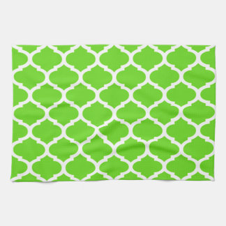 Cool Lime Green Moroccan Quatrefoil Pattern Tea Towel