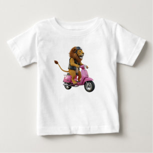 Cool Lion Biker Riding a Pink Vintage Scooter Isol Baby T-Shirt
