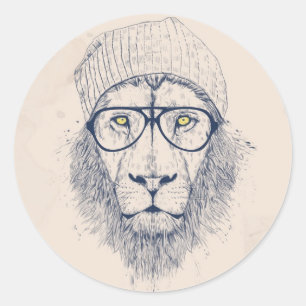 Cool lion classic round sticker