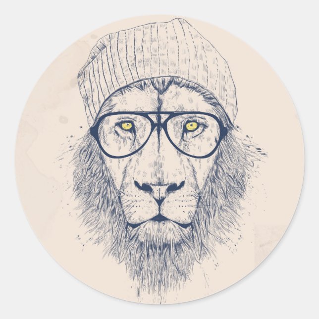 Cool lion classic round sticker (Front)