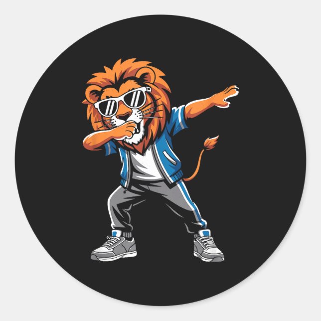 Cool Lion Dabbing Gift For Men Women Boys Girls Ki Classic Round Sticker (Front)