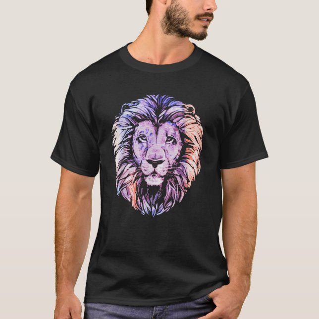 Cool Lion Head Design with Bright Colourful T-Shirt (Front)