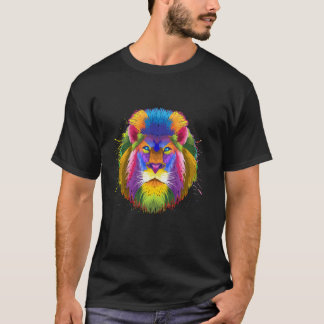 Cool Lion Head Face With Bright Colourful T-Shirt