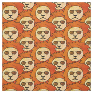 Cool Lion Head Orange Drawing Pattern Kids Fabric