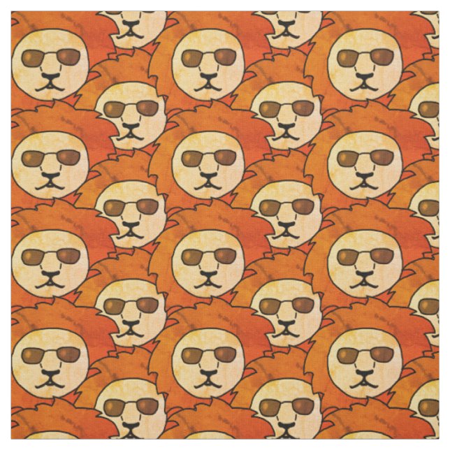 Cool Lion Head Orange Drawing Pattern Kids Fabric (Swatch)