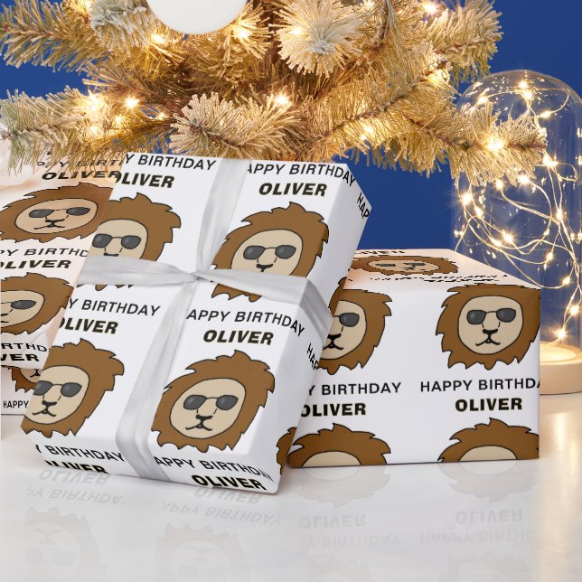 Cool Lion Head Pattern Animal Birthday Wrapping Paper (Holidays)