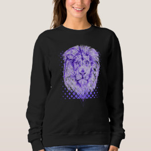 Cool Lion Head Royal Purple Halftone Retro Sweatshirt