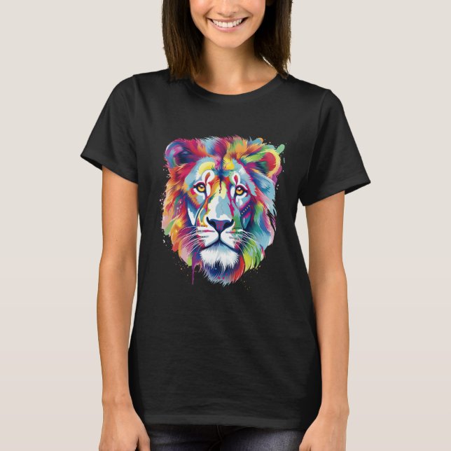 Cool Lion Head with Bright Colorful T-Shirt (Front)
