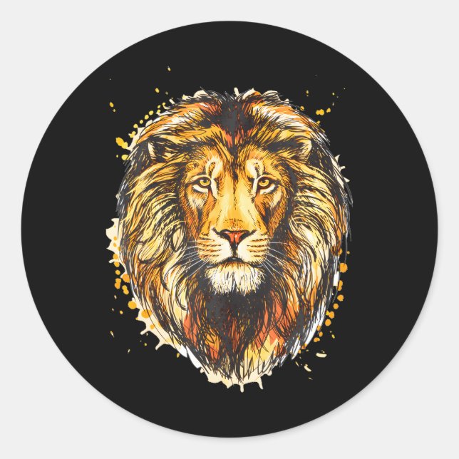 Cool Lion Head with Bright Colourful Lion Face Classic Round Sticker (Front)