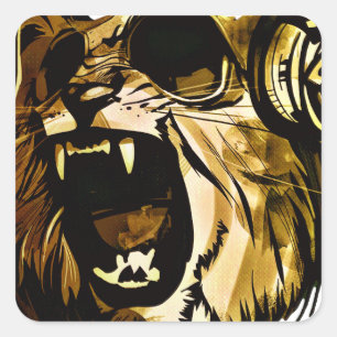 Cool Lion head with glasses and headphones Square Sticker